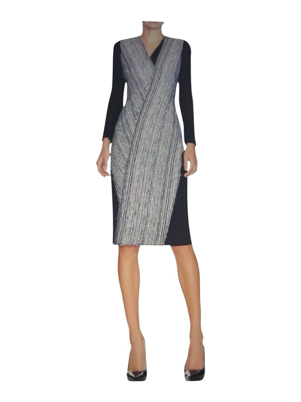 Elie Tahari Cara Mixed Media Sheath Dress Sz 12 Tweed Wrap Office Quiet Luxury